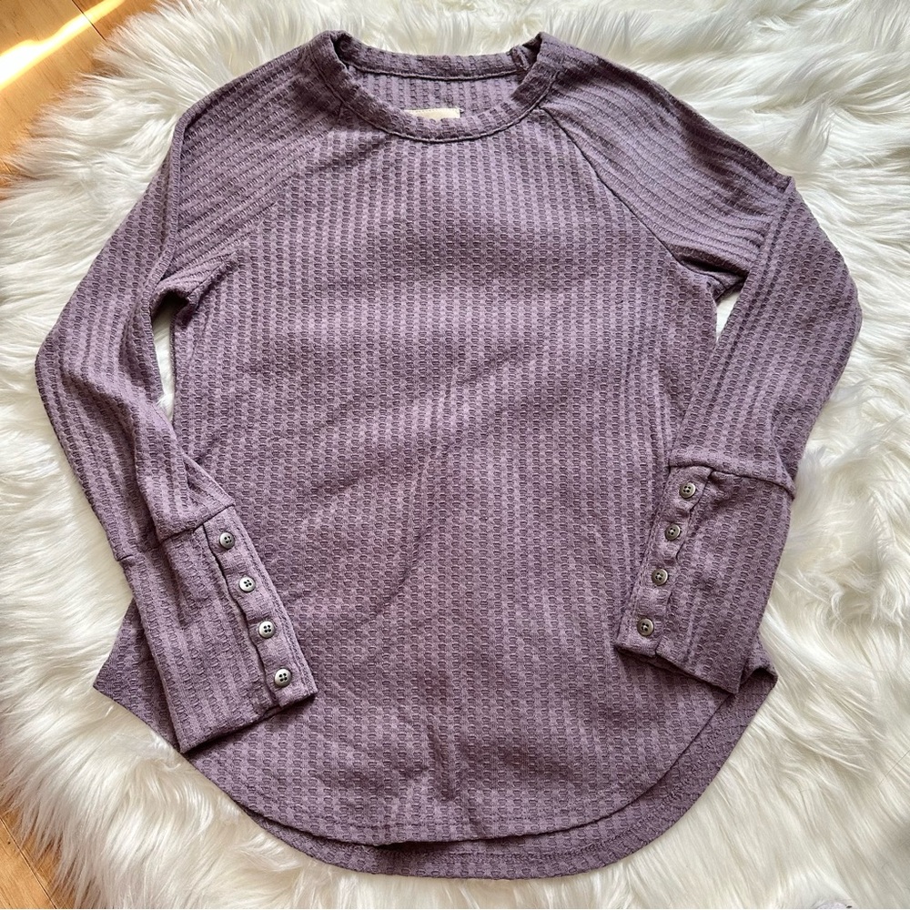 Chaser Long Sleeve Textured Button Sleeves Crew Neck Shirt Size XS